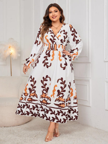 Honey Plus Size Printed Surplice Flounce Sleeve Dress - My Store