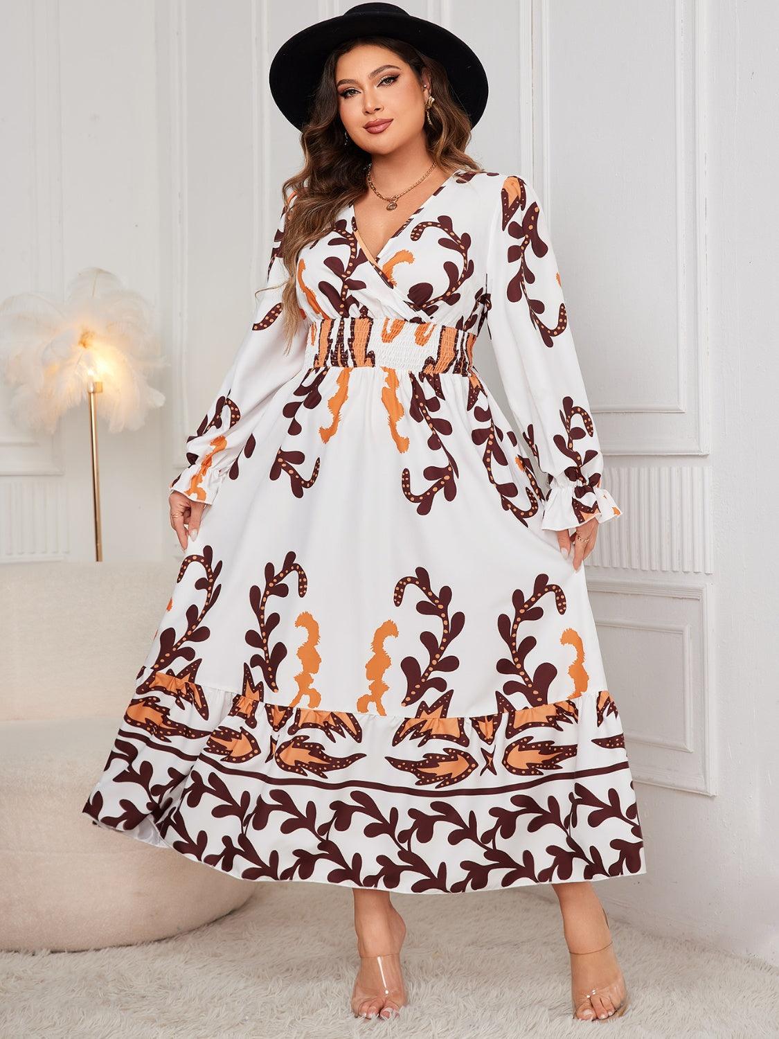 Honey Plus Size Printed Surplice Flounce Sleeve Dress - My Store