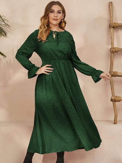 Honey Plus Size Ruffled Polka Dot Long Sleeve Midi Dress - My Store