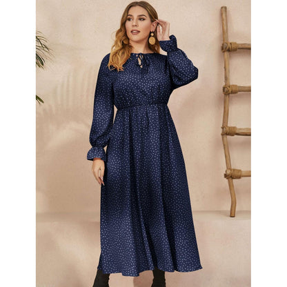 Honey Plus Size Ruffled Polka Dot Long Sleeve Midi Dress - My Store