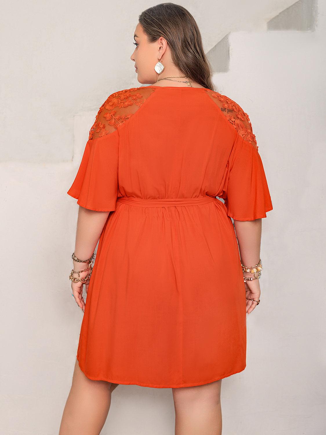 Plus Size Lace Button Up Half Sleeve Dress - My Store