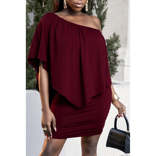 Plus Size One - Shoulder Half Sleeve Mini Dress - My Store