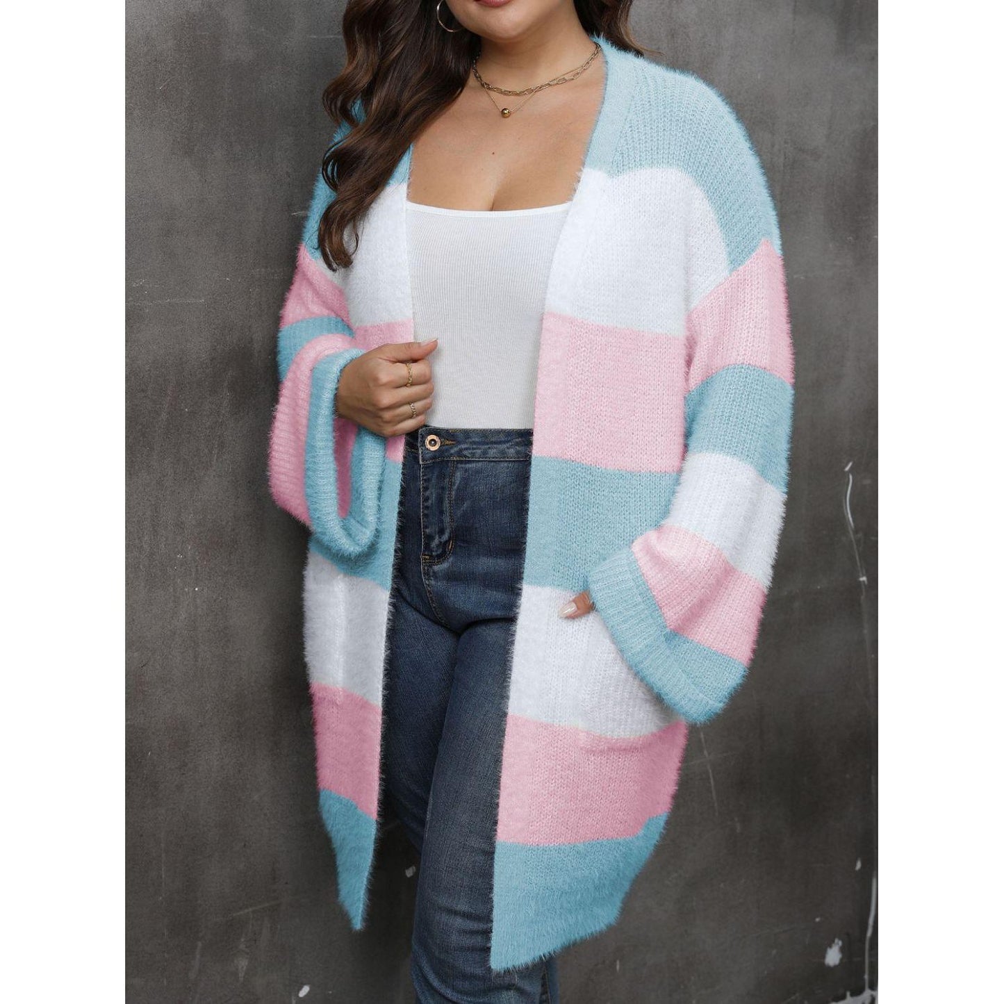 Plus Size Open Front Long Sleeve Cardigan - My Store