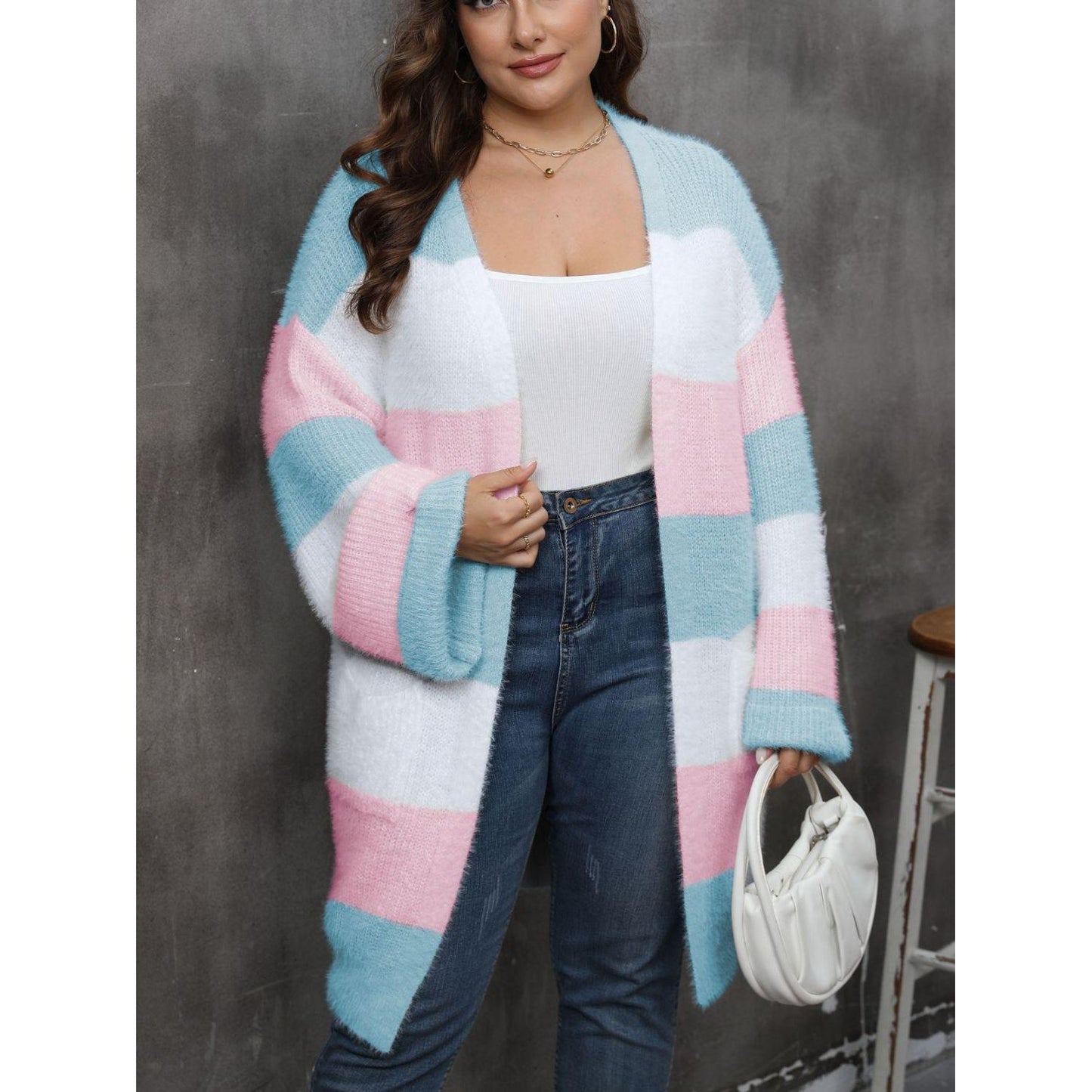 Plus Size Open Front Long Sleeve Cardigan - My Store