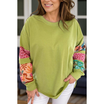 Plus Size Printed Round Neck Long Sleeve Sweatshirt - My Store