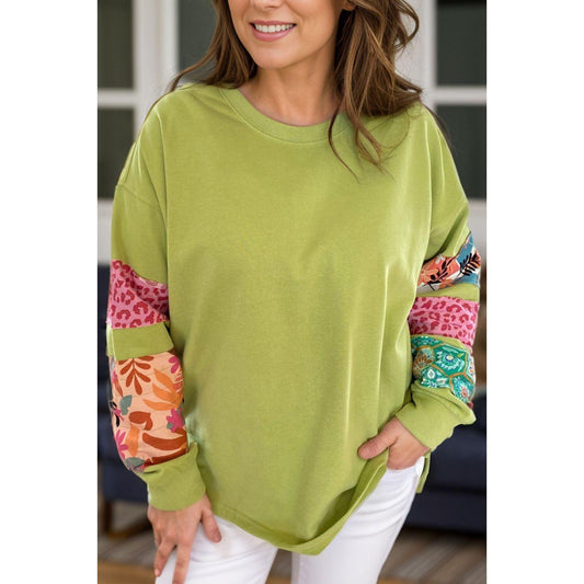 Plus Size Printed Round Neck Long Sleeve Sweatshirt - My Store