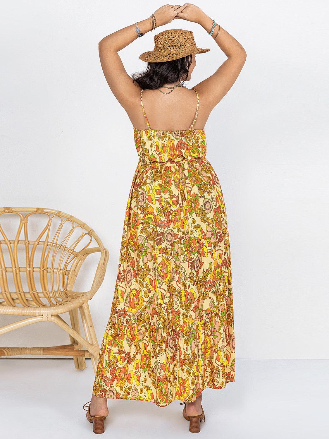 Plus Size Printed V - Neck Maxi Cami Dress - My Store