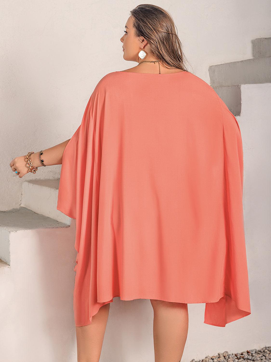 Plus Size Round Neck Batwing Sleeve Mini Dress - My Store