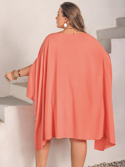 Plus Size Round Neck Batwing Sleeve Mini Dress - My Store