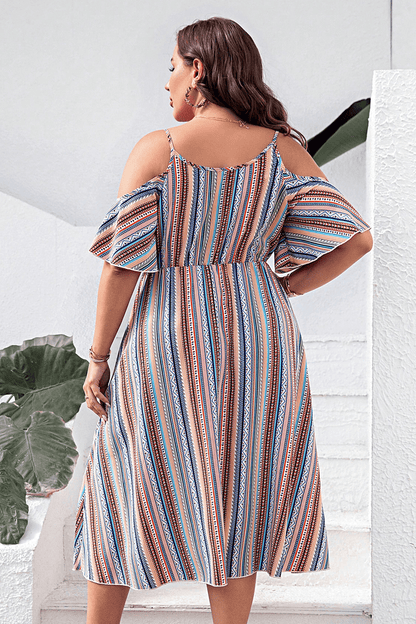 Plus Size Striped Cold - Shoulder Dress - My Store