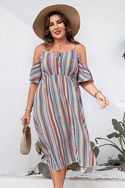 Plus Size Striped Cold - Shoulder Dress - My Store