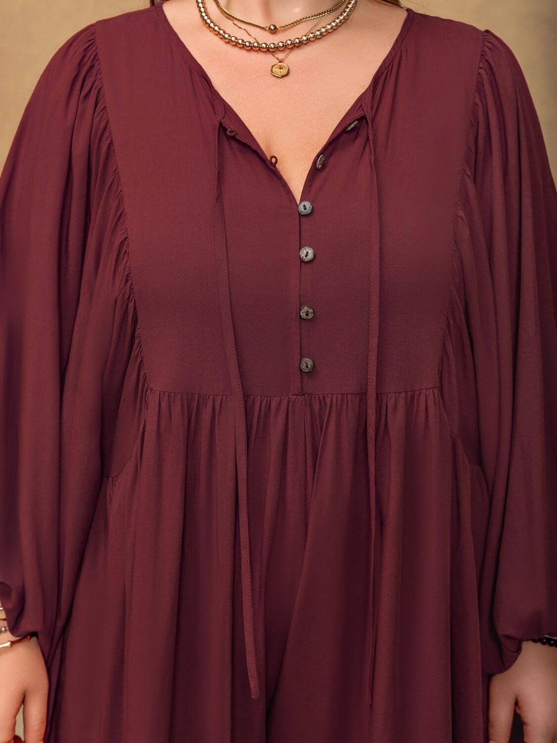 Plus Size Tie Neck Balloon Sleeve Romper Trendsi 