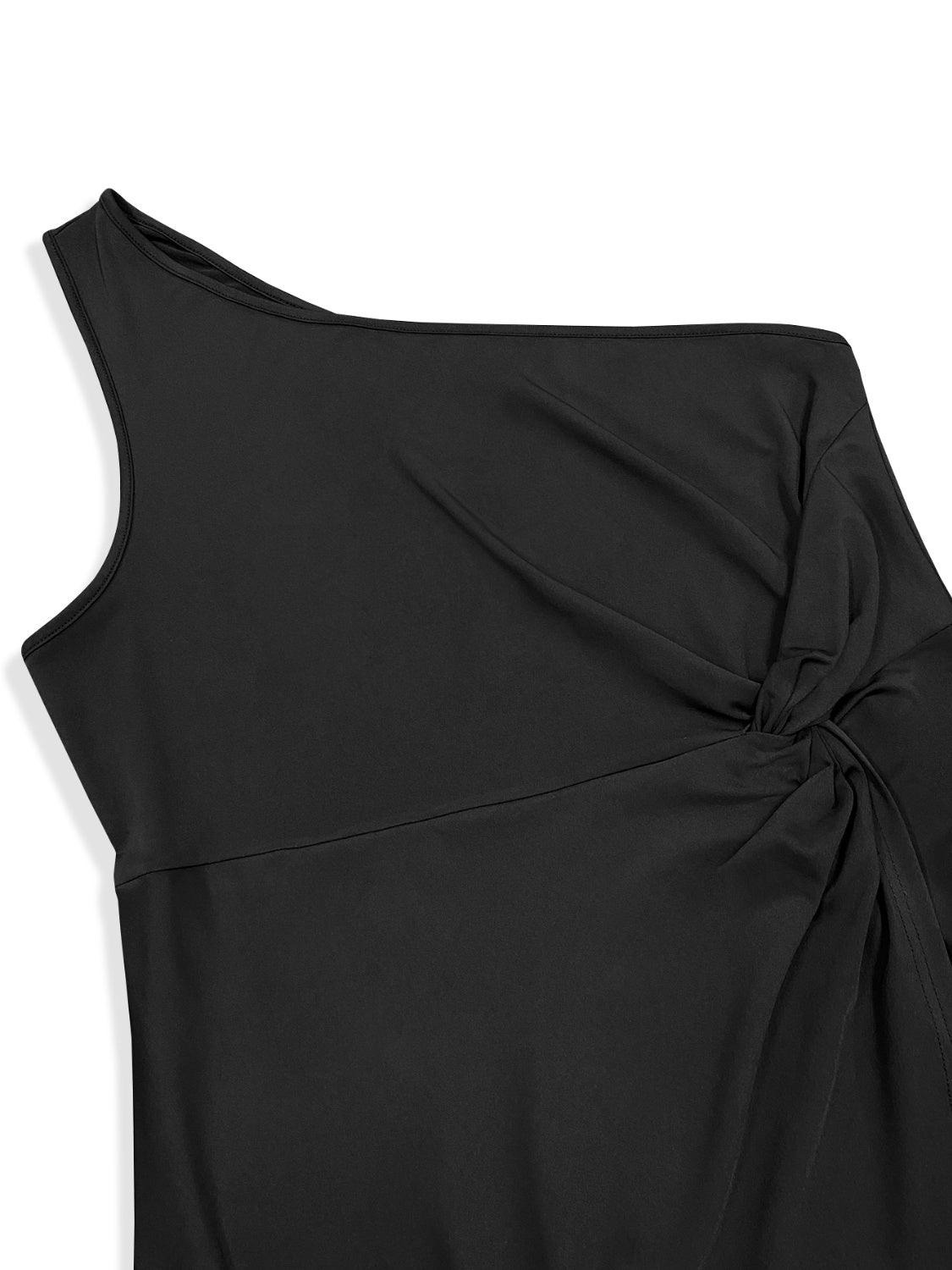 Plus Size Twisted One Shoulder Sleeveless Midi Dress - My Store